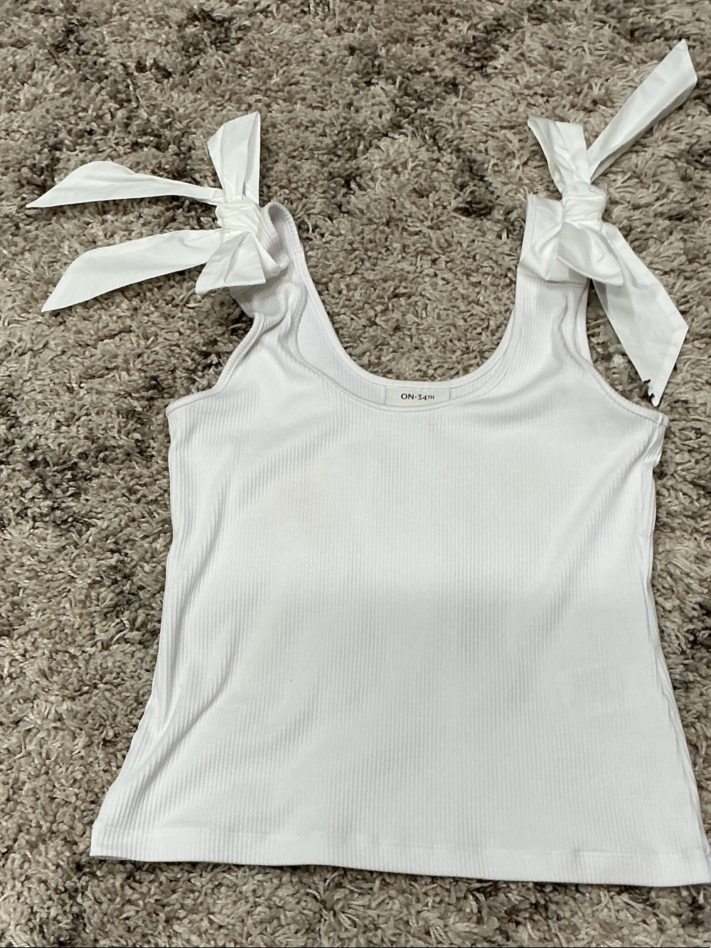 White Ribbed Tank Top w/ Bow detail